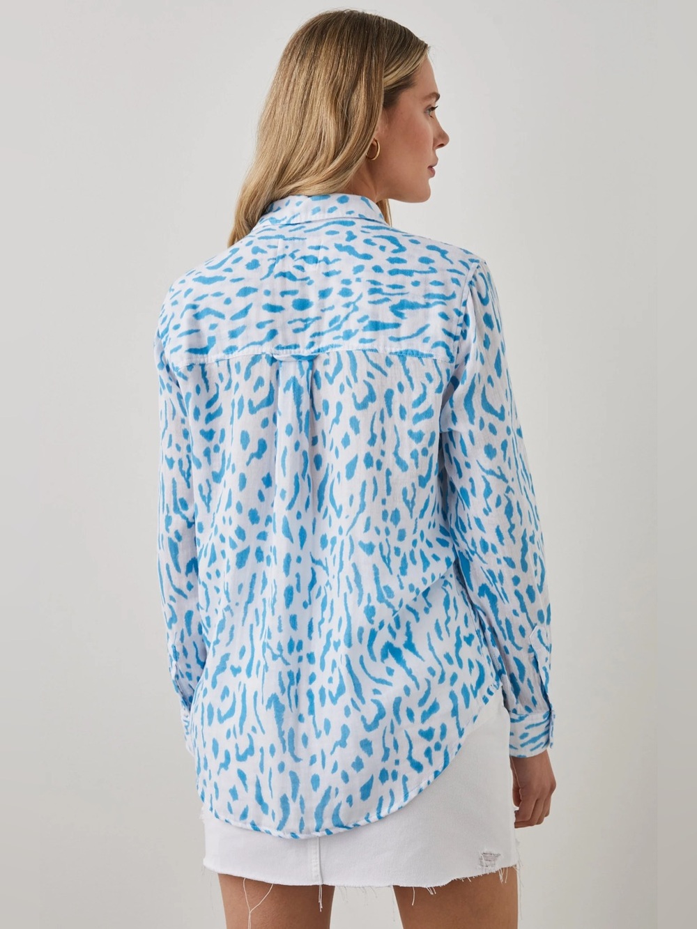 Rails Ellis Teal Cheetah Gauze Crinkle Long Sleeve Button Up Shirt Size XL - Picture 2 of 11